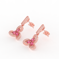 Vintage Ruby Flower Dangle Earrings, Hallmarked 925 Sterling Silver sterlyn 925