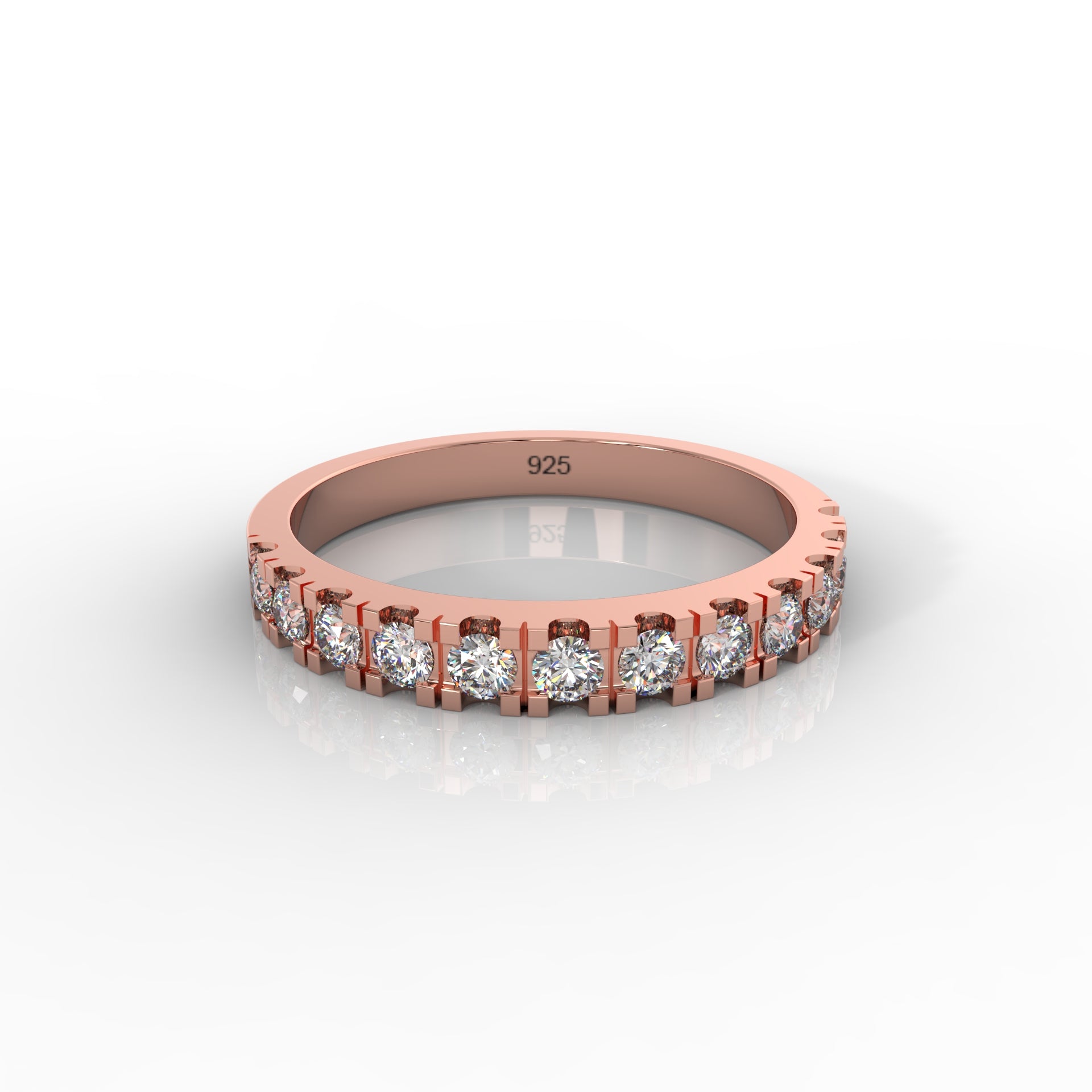 Chunky Pave Set Wedding Dome Band, Hallmarked 925 Sterling Silver Rose Gold - sitabo
