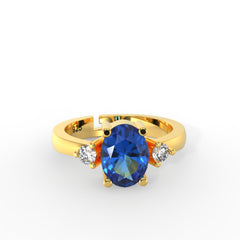 Royal Blue Oval shape Stone Gold Plated CZ Ring – Stylish 925 Sterling Silver for Women