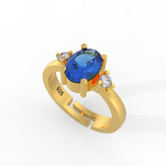 Royal Blue Oval shape Stone Gold Plated CZ Ring – Stylish 925 Sterling Silver for Women