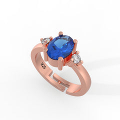 Royal Blue Oval shape Stone Gold Plated CZ Ring – Stylish 925 Sterling Silver for Women
