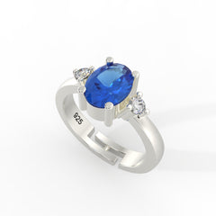 Royal Blue Oval shape Stone Gold Plated CZ Ring – Stylish 925 Sterling Silver for Women