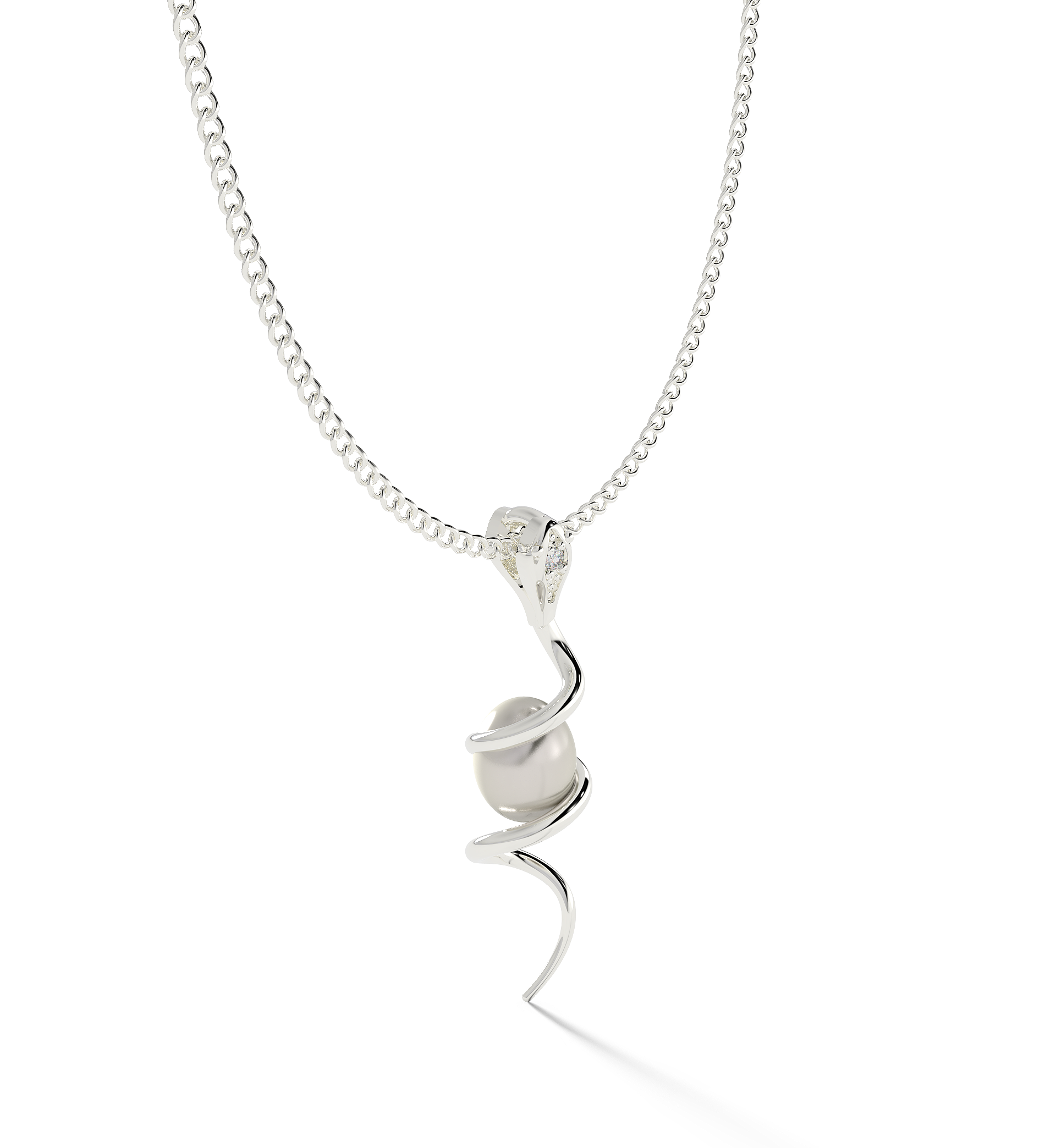 Serpentine Pearl Pendant With Chain, Hallmarked 925 Sterling Silver - sitabo