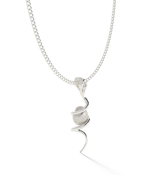 Serpentine Pearl Pendant With Chain, Hallmarked 925 Sterling Silver - sitabo