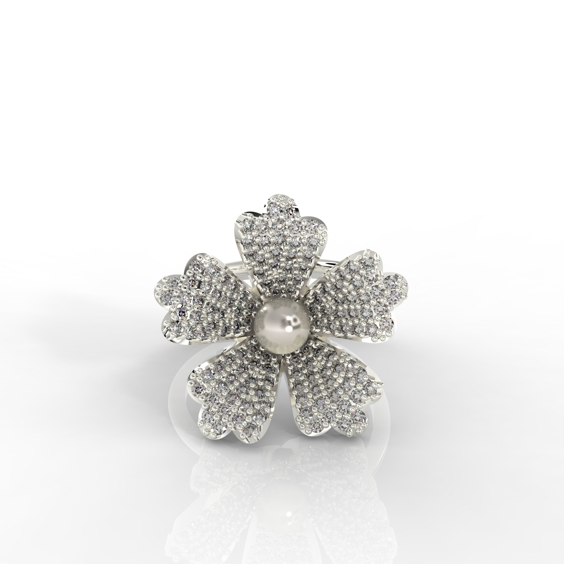 Daisy Pearl Stone Engagement Ring, Hallmarked 925 Sterling Silver White Gold - sitabo