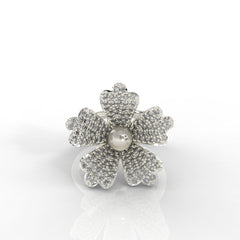 Daisy Pearl Stone Engagement Ring, Hallmarked 925 Sterling Silver White Gold - sitabo
