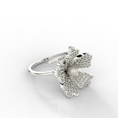 Daisy Pearl Stone Engagement Ring, Hallmarked 925 Sterling Silver White Gold - sitabo