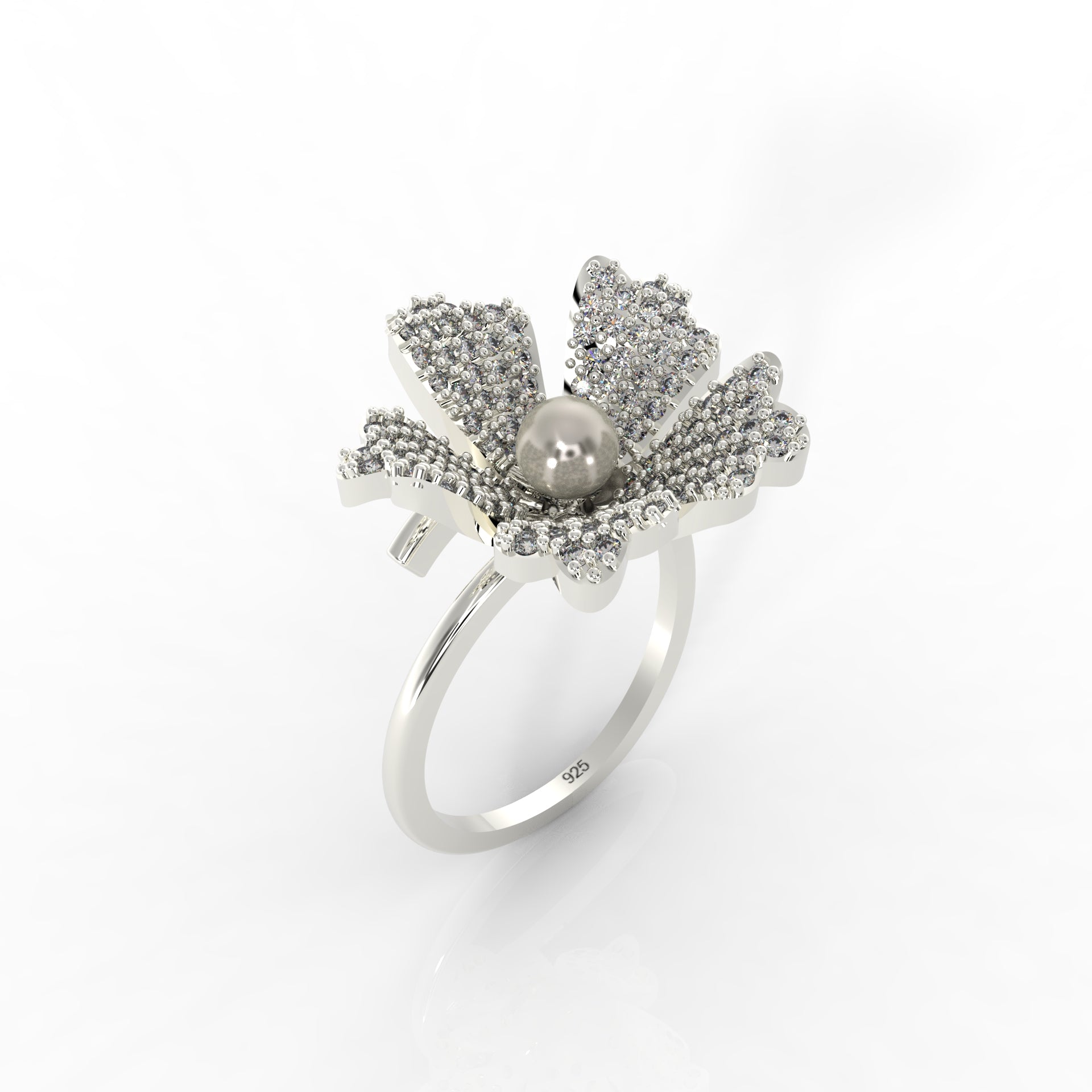 Daisy Pearl Stone Engagement Ring, Hallmarked 925 Sterling Silver White Gold - sitabo