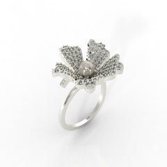 Daisy Pearl Stone Engagement Ring, Hallmarked 925 Sterling Silver White Gold - sitabo