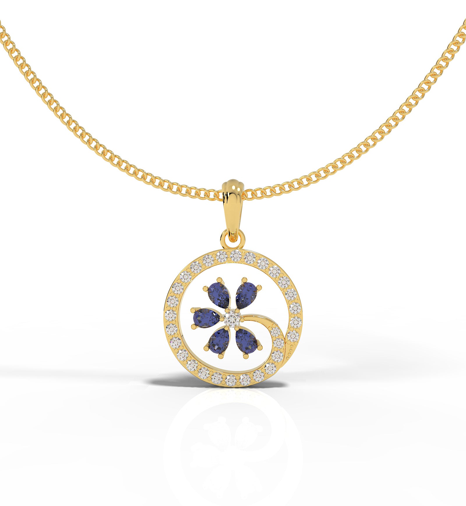 Circle Flower Pendant With Chain, Hallmarked 925 Sterling Silver - sitabo