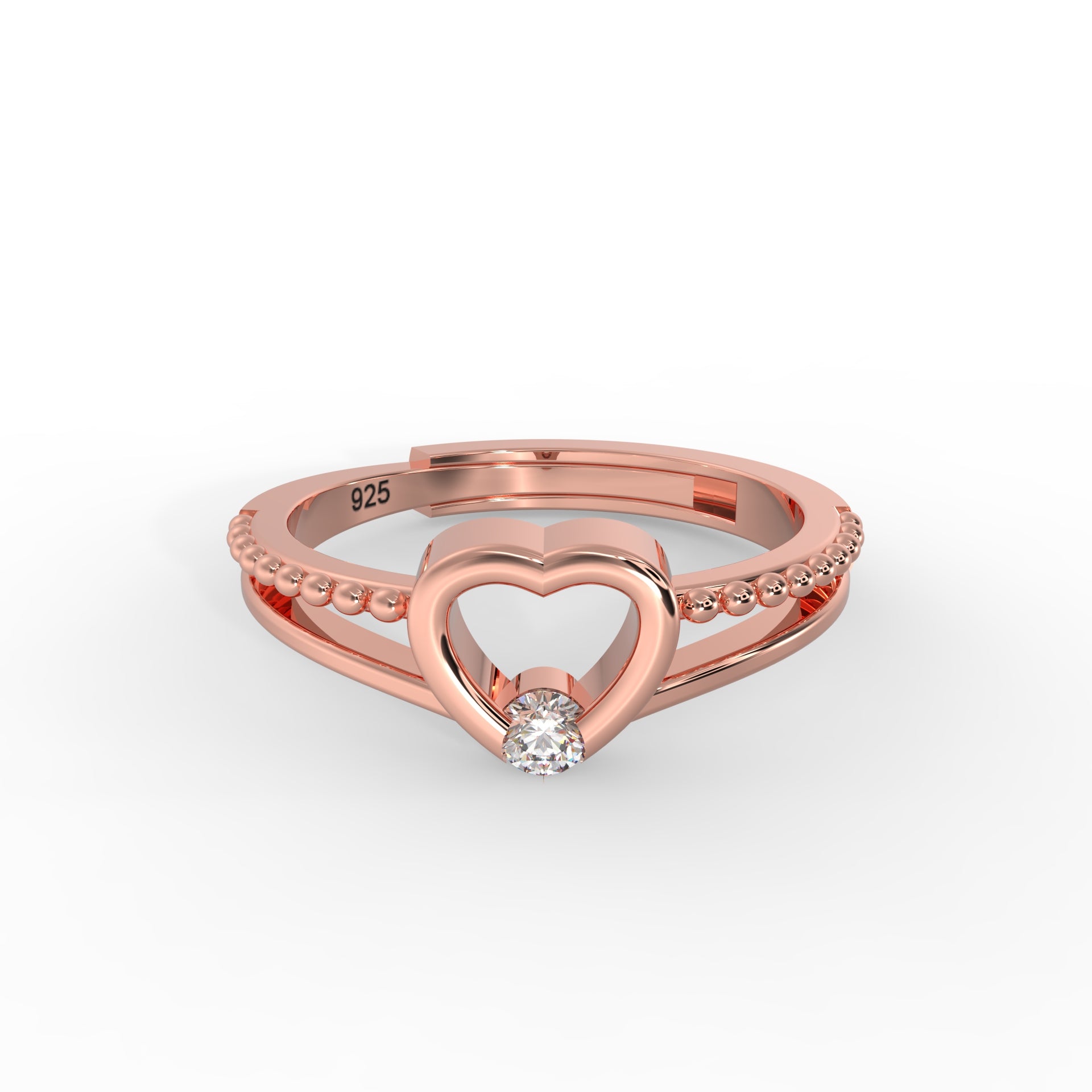 hear solititaire rose gold plated silver ring