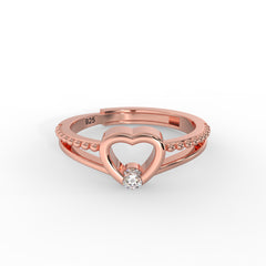 hear solititaire rose gold plated silver ring