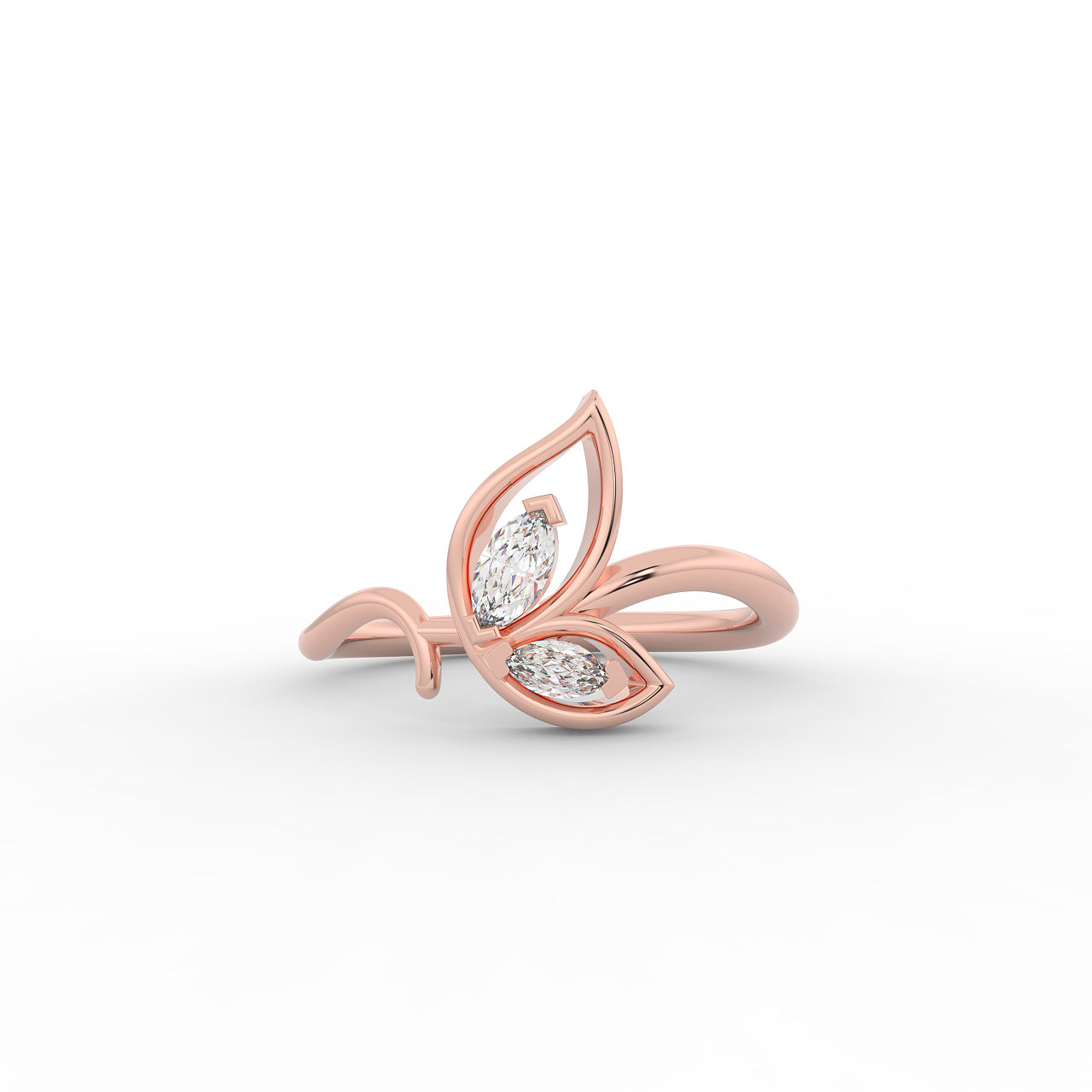 Sassy Winged Shaped Ring- Hallmarked 925 Sterling Silver Rose Gold - sitabo