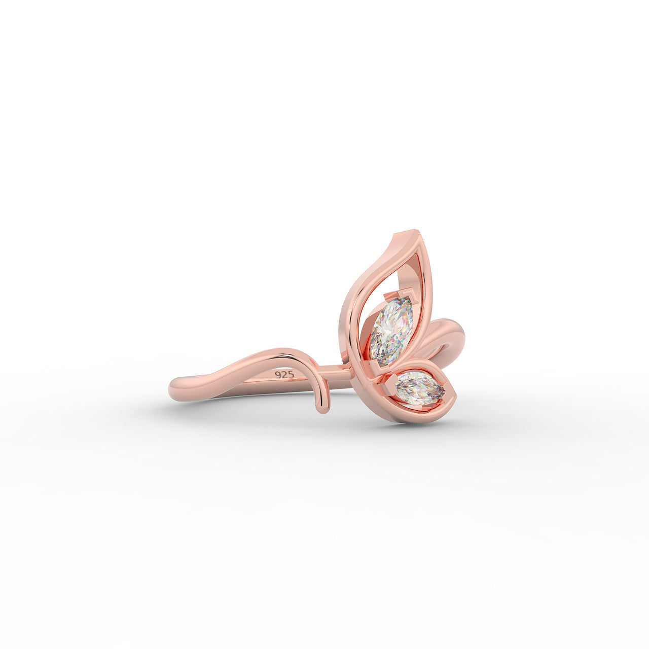 Sassy Winged Shaped Ring- Hallmarked 925 Sterling Silver Rose Gold - sitabo