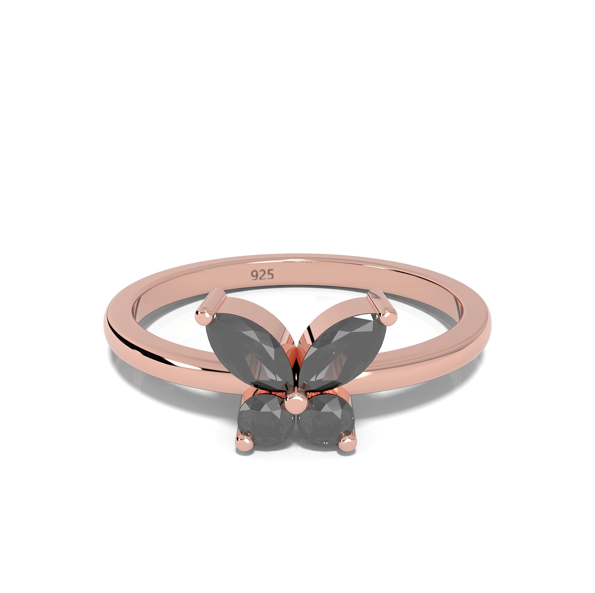 Black Butterfly Chunky Ring- Hallmarked 925 Sterling Silver Yellow Gold - sitabo