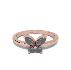 Black Butterfly Chunky Ring- Hallmarked 925 Sterling Silver Yellow Gold - sitabo