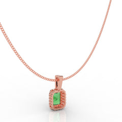 Octagon Cut Emerald Halo Pendant With Chain, Hallmarked 925 Sterling Silver - sitabo