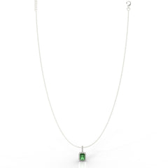 Octagon Cut Emerald Halo Pendant With Chain, Hallmarked 925 Sterling Silver - sitabo