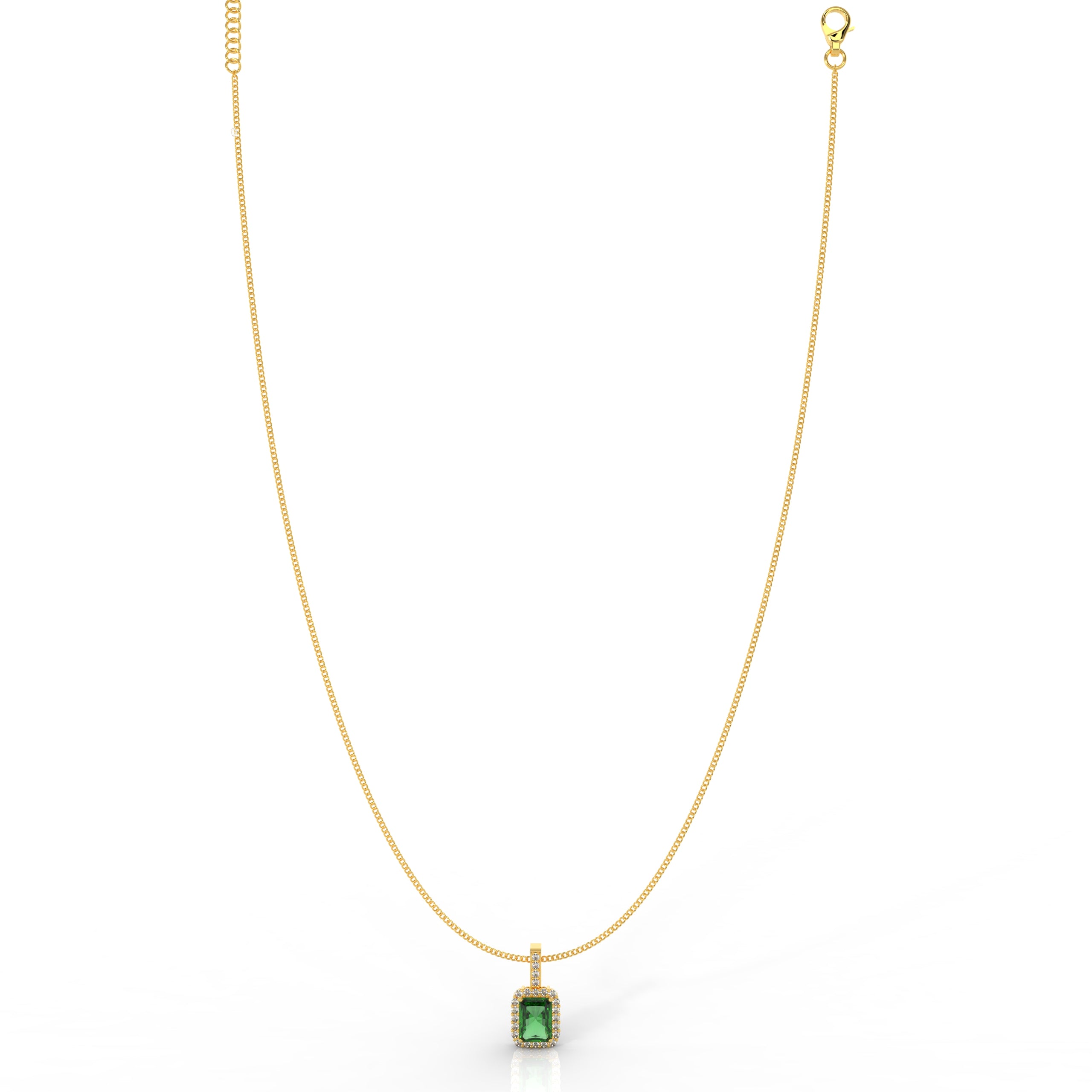 Octagon Cut Emerald Halo Pendant With Chain, Hallmarked 925 Sterling Silver - sitabo