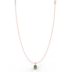 Octagon Cut Emerald Halo Pendant With Chain, Hallmarked 925 Sterling Silver - sitabo