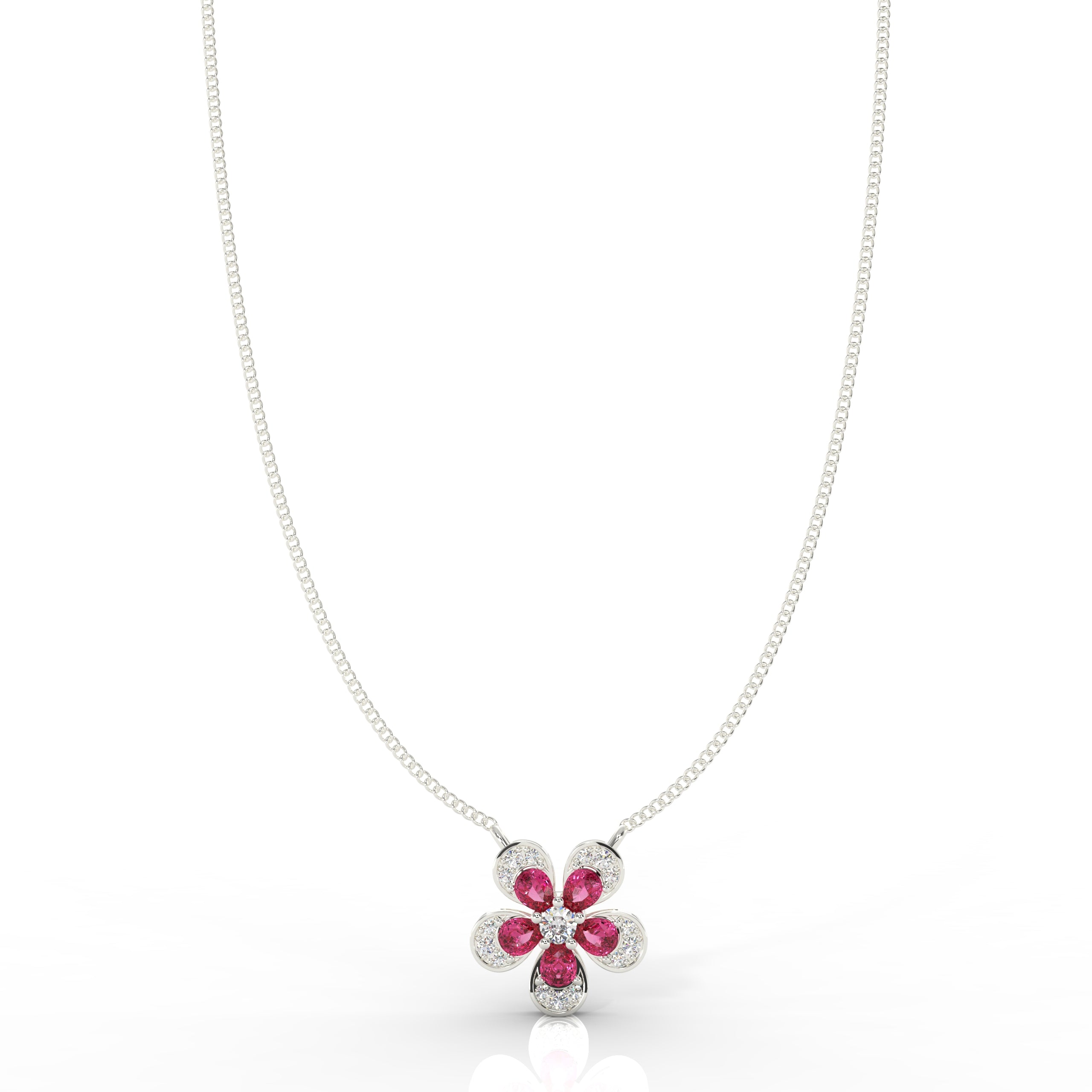 Daisy Flower Ruby Pendant With Chain, Hallmarked 925 Sterling Silver - sitabo