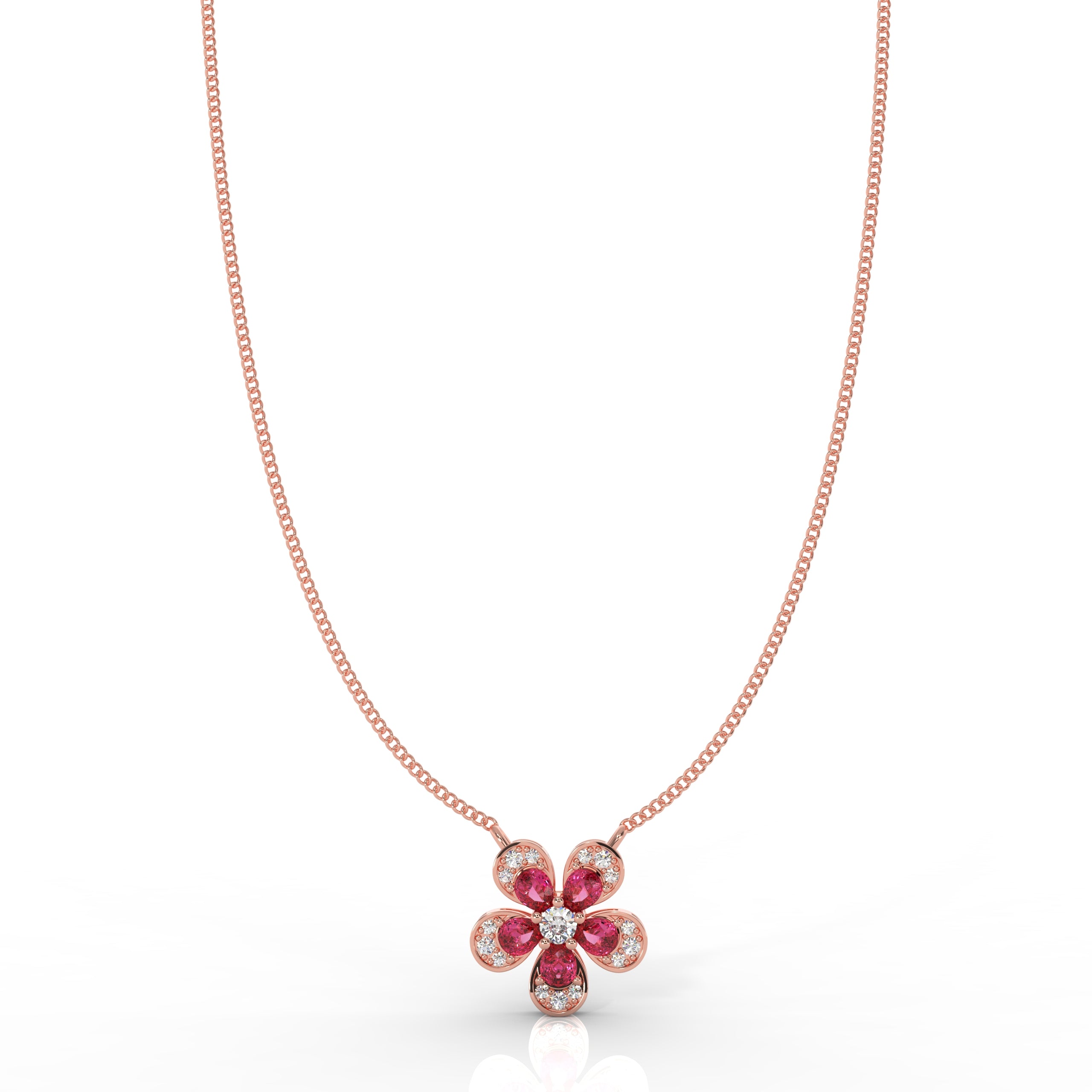 Daisy Flower Ruby Pendant With Chain, Hallmarked 925 Sterling Silver - sitabo
