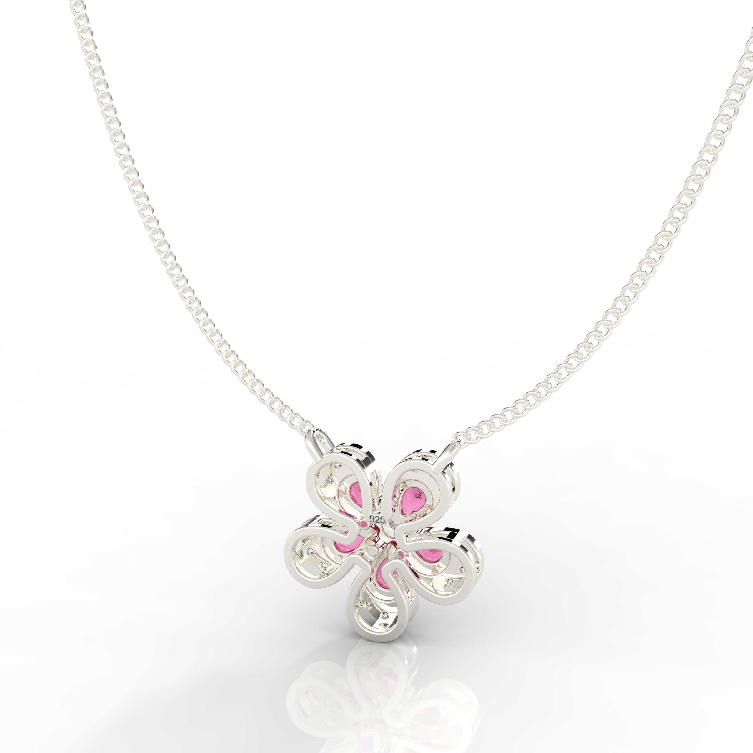 Daisy Flower Ruby Pendant With Chain, Hallmarked 925 Sterling Silver - sitabo
