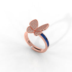 Personalized Butterfly Ring for Women – Hallmarked 925 Sterling Silver with Rose Gold Plating and Blue Enamel, Perfect for Every Occasion