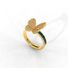 Personalized Butterfly Ring for Women – 18KT Yellow Gold Plated Blue Enamel, Hallmarked 925 Sterling Silver, Perfect for Every Occasion