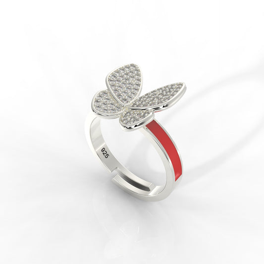 Women Personalized Butterfly Ring White Gold Plated- Hallmarked 925 Sterling Silver White Gold