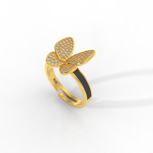 Women’s Personalized Butterfly Ring – Hallmarked 925 Sterling Silver Yellow Gold Plated | Elegant & Customizable Jewelry