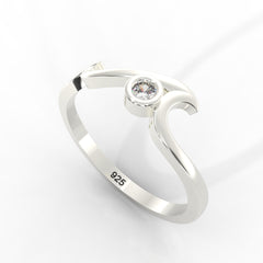 Ocean Wave Cubic Zircon Ring – Hallmarked 925 Sterling Silver White Gold Plated | Elegant & Modern Jewelry