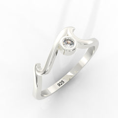 Ocean Wave Cubic Zircon Ring – Hallmarked 925 Sterling Silver White Gold Plated | Elegant & Modern Jewelry