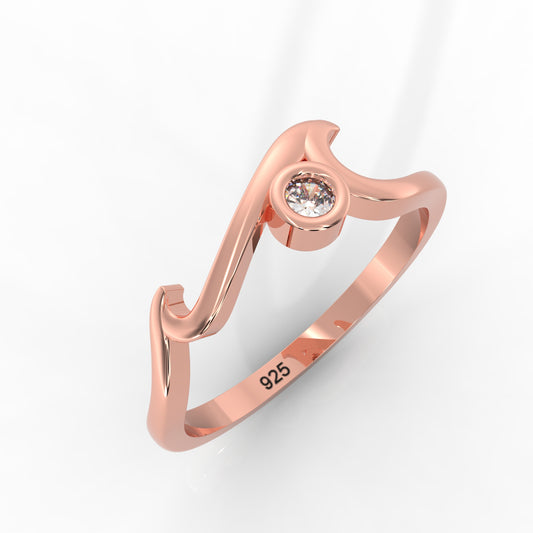 Ocean Wave Cubic Zircon Ring – Hallmarked 925 Sterling Silver Rose Gold Plated | Elegant & Sophisticated Jewelry
