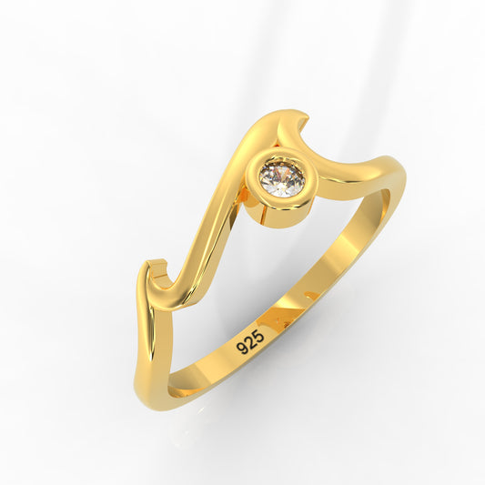 Ocean Wave Cubic Zircon Ring – Hallmarked 925 Sterling Silver Yellow Gold Plated | Elegant & Modern Jewelry