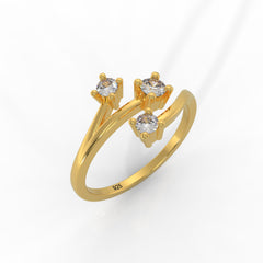 Nature Inspired Leaf Shaped Ring- Hallmarked 925 Sterling Silver Yellow Gold