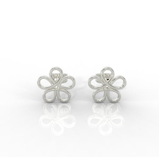 Modern Open Flower Stud Earrings For Her, Hallmarked 925 Sterling Silver