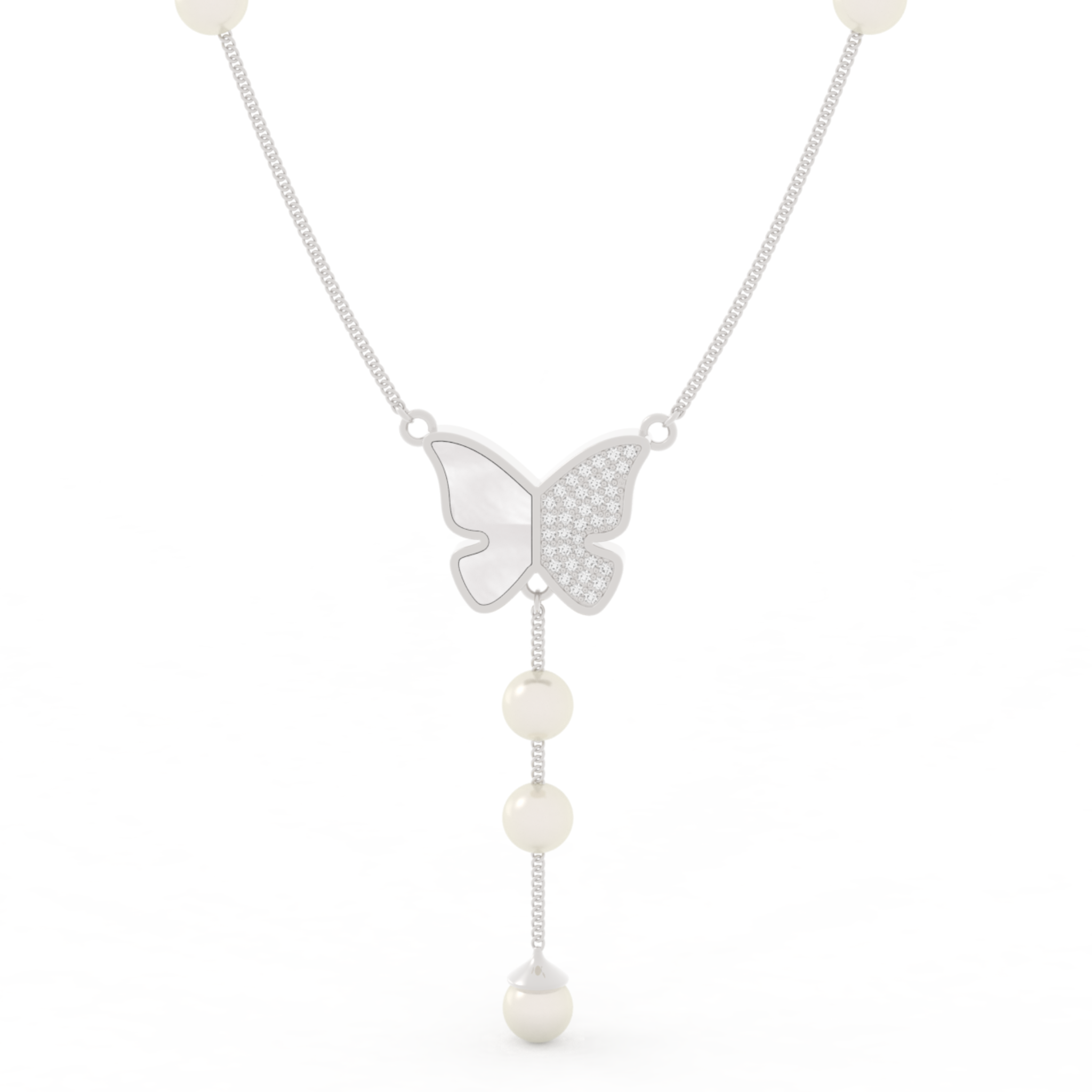 Adorable Butterfly Pearl Y Shape Necklace, Hallmarked 925 Sterling Silver sterlyn 925