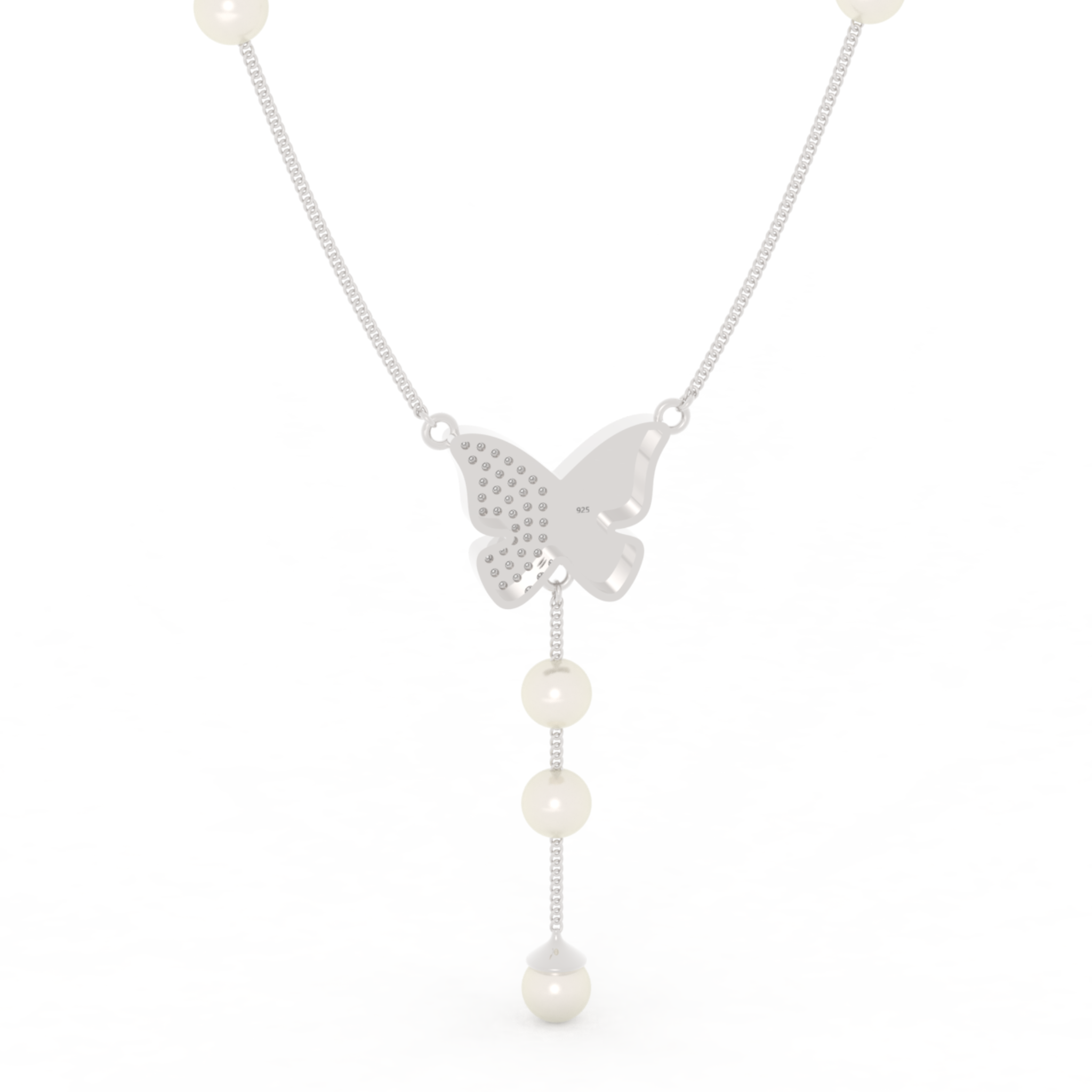 Adorable Butterfly Pearl Y Shape Necklace, Hallmarked 925 Sterling Silver sterlyn 925