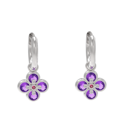 Amethyst Clover Leaf Dangle Earrings, Hallmarked 925 Sterling Silver sterlyn 925