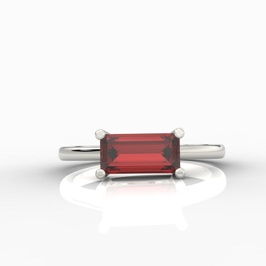 Baguette Cut Garnet Solitaire Ring, Hallmarked 925 Sterling Silver sterlyn 925