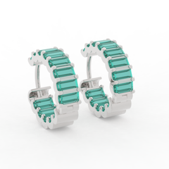 Baguette Emerald C-Hoop Earrings, Hallmarked 925 Sterling Silver sterlyn 925