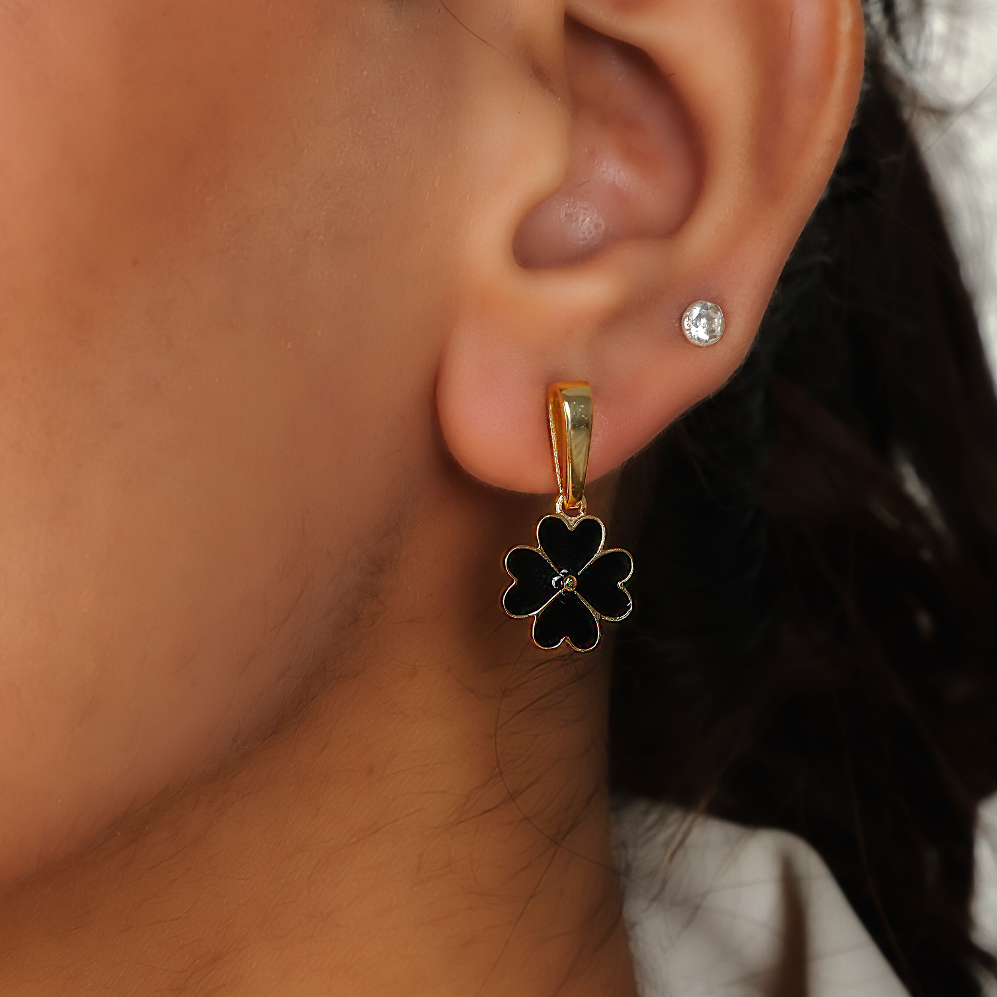 Black Enameling Flower Drop Earrings For Her, Hallmarked 925 Sterling Silver sterlyn 925