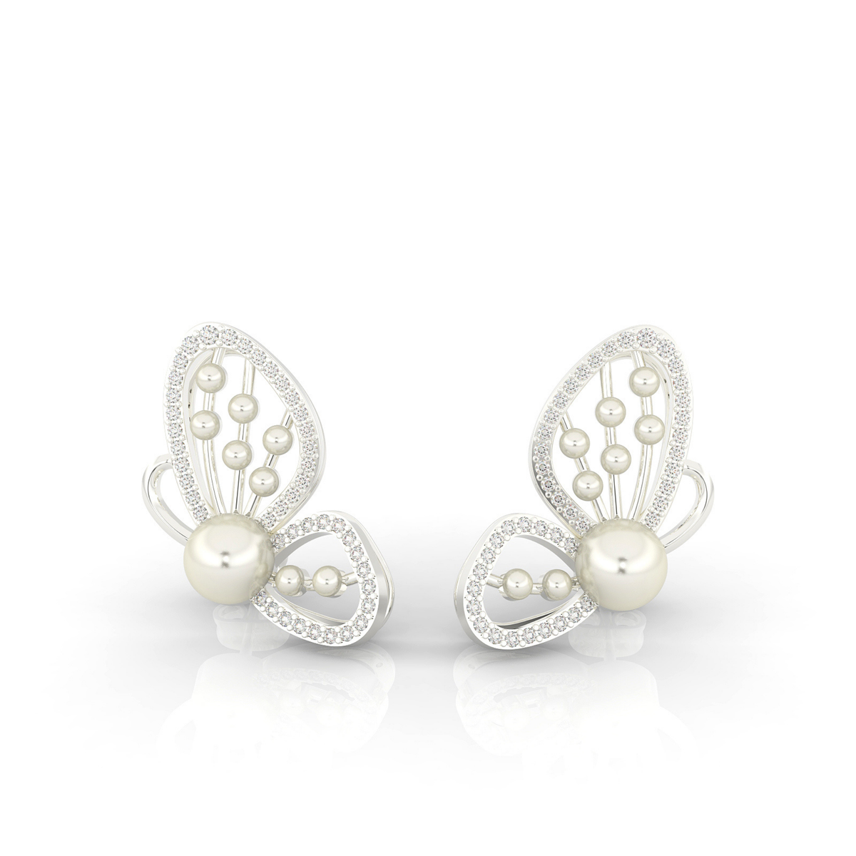 Butterfly Pearl Modern Stud Earrings For Wedding, Hallmarked 925 Sterling Silver sterlyn 925