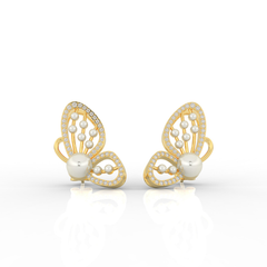 Butterfly Pearl Modern Stud Earrings For Wedding, Hallmarked 925 Sterling Silver sterlyn 925