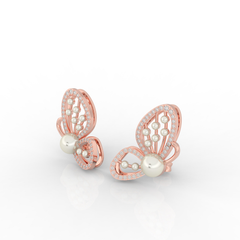 Butterfly Pearl Modern Stud Earrings For Wedding, Hallmarked 925 Sterling Silver sterlyn 925