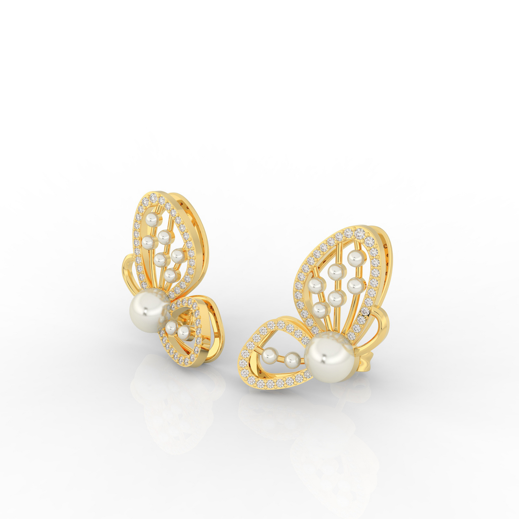 Butterfly Pearl Modern Stud Earrings For Wedding, Hallmarked 925 Sterling Silver sterlyn 925