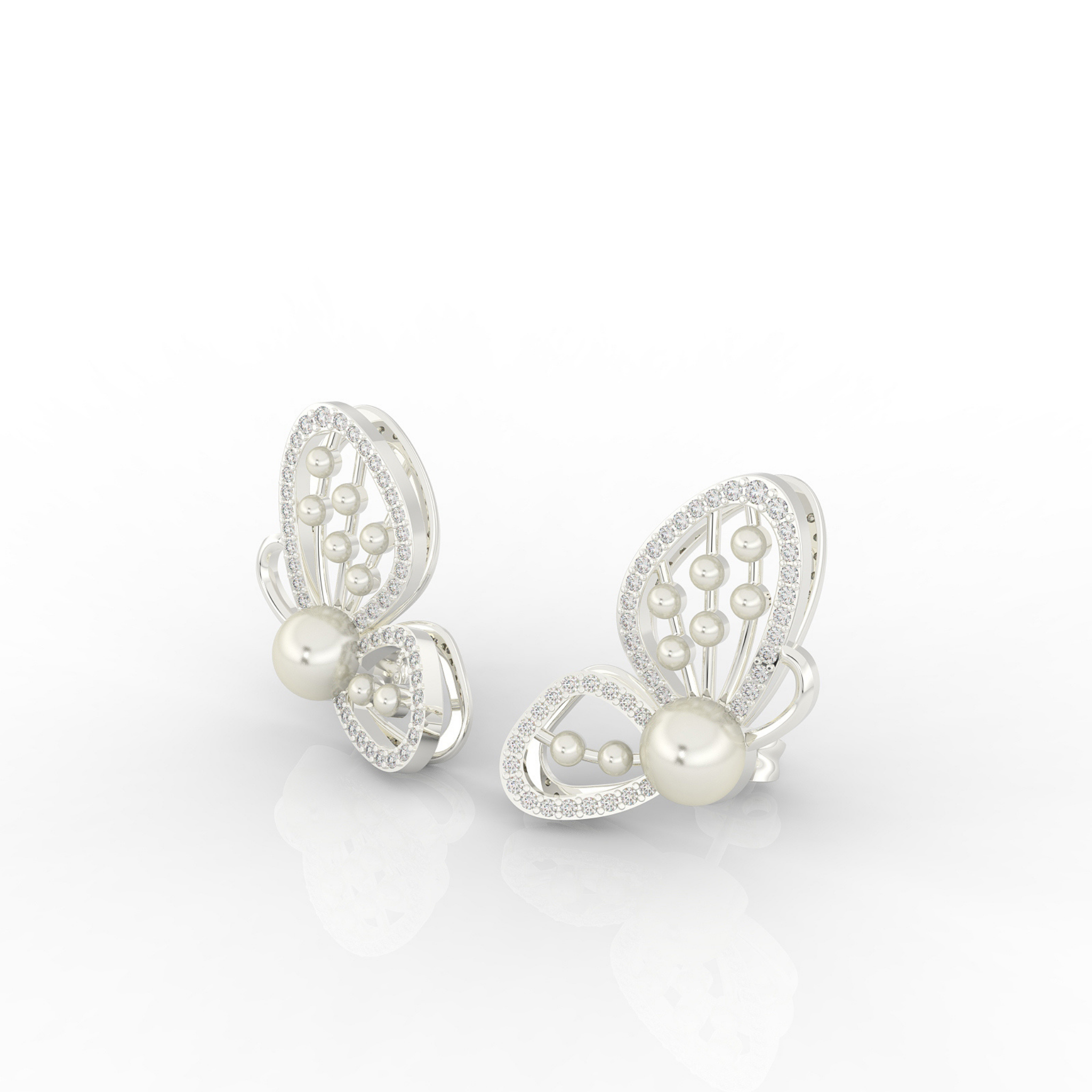 Butterfly Pearl Modern Stud Earrings For Wedding, Hallmarked 925 Sterling Silver sterlyn 925