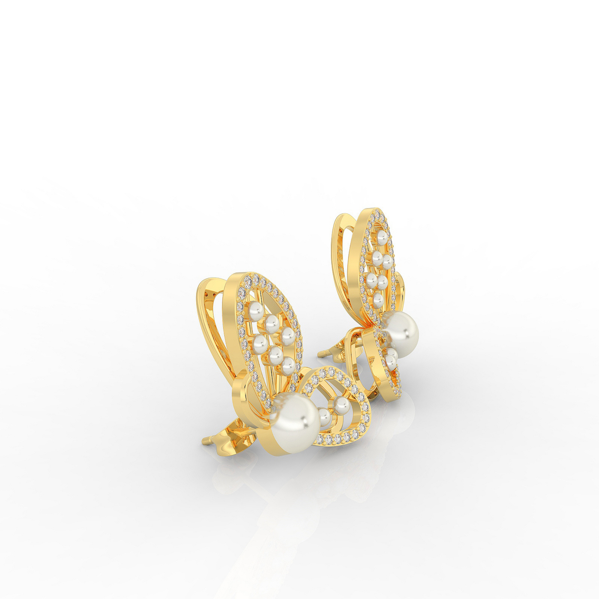 Butterfly Pearl Modern Stud Earrings For Wedding, Hallmarked 925 Sterling Silver sterlyn 925