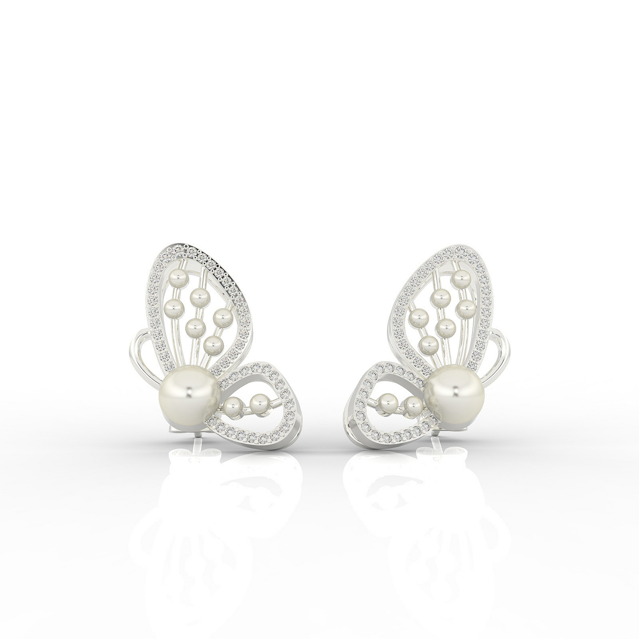 Butterfly Pearl Modern Stud Earrings For Wedding, Hallmarked 925 Sterling Silver sterlyn 925